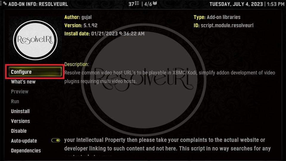select configure tab