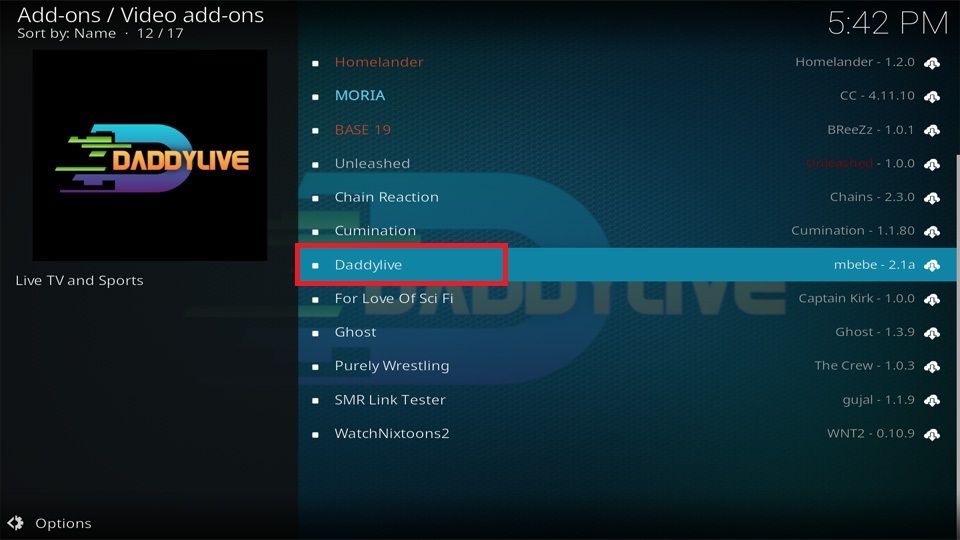 daddylive kodi addon