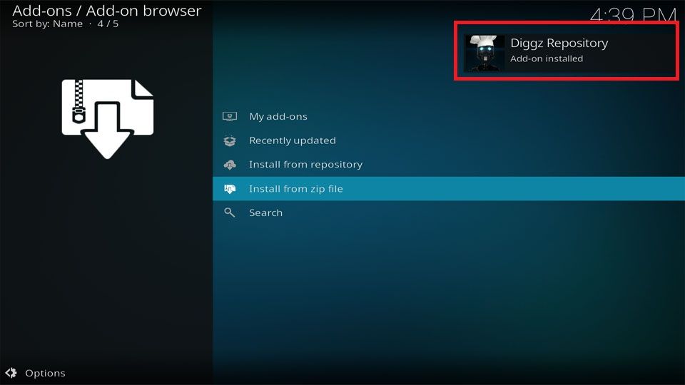 Diggz Repository Add-on installed