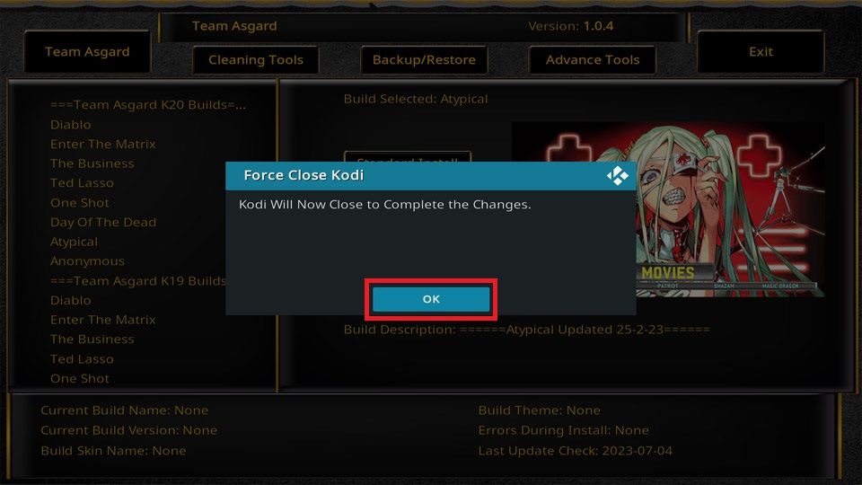 build atypical for kodi