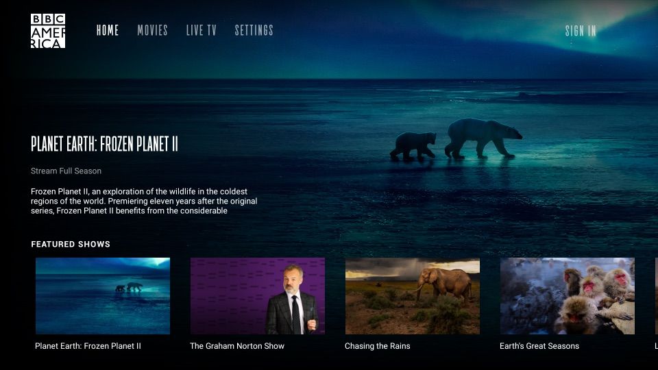 bbc america home screen