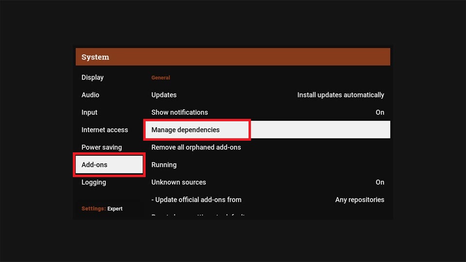 select Manage Dependencies