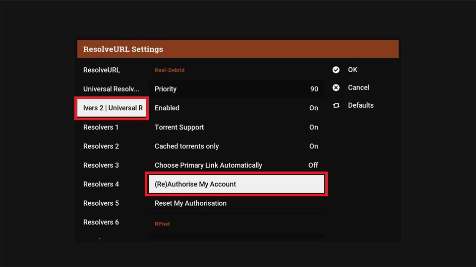 select (Re)Authorise My Account