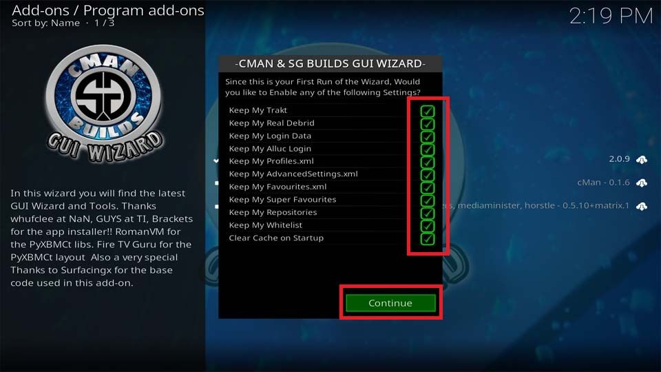 click on continue button