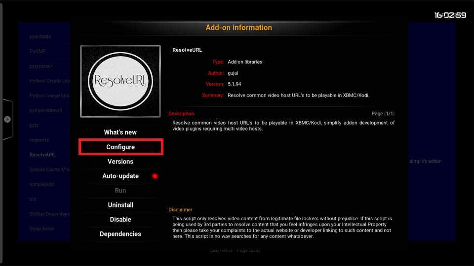 Select Configure