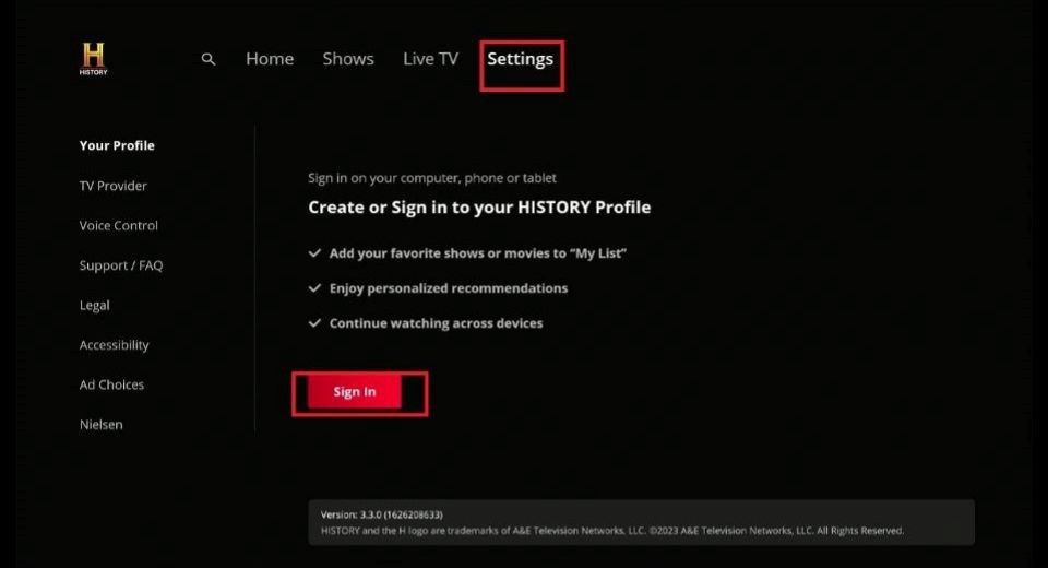 select settings tab