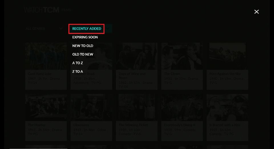 select Recently Added menu