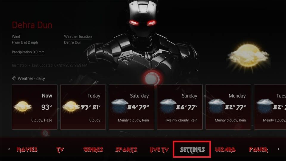 select settings tab