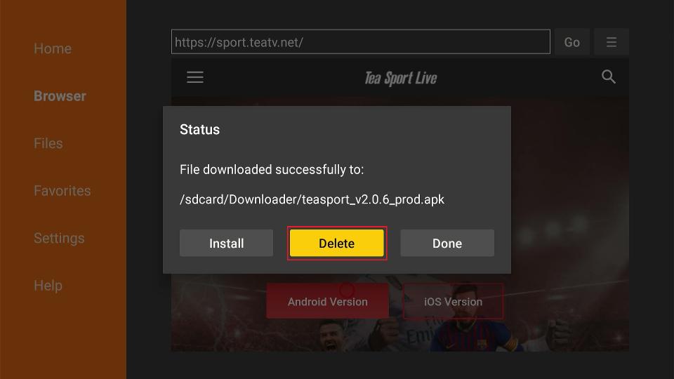 delete tea sports apk