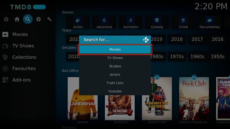 select movies tab