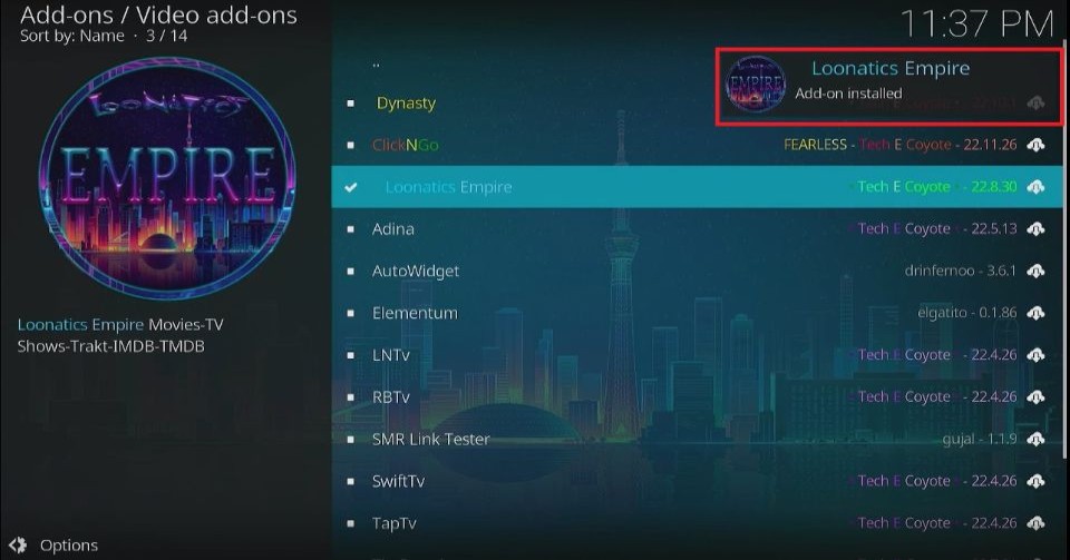 Addon-Installed-LooNatics-Empire-Kodi-Addon__