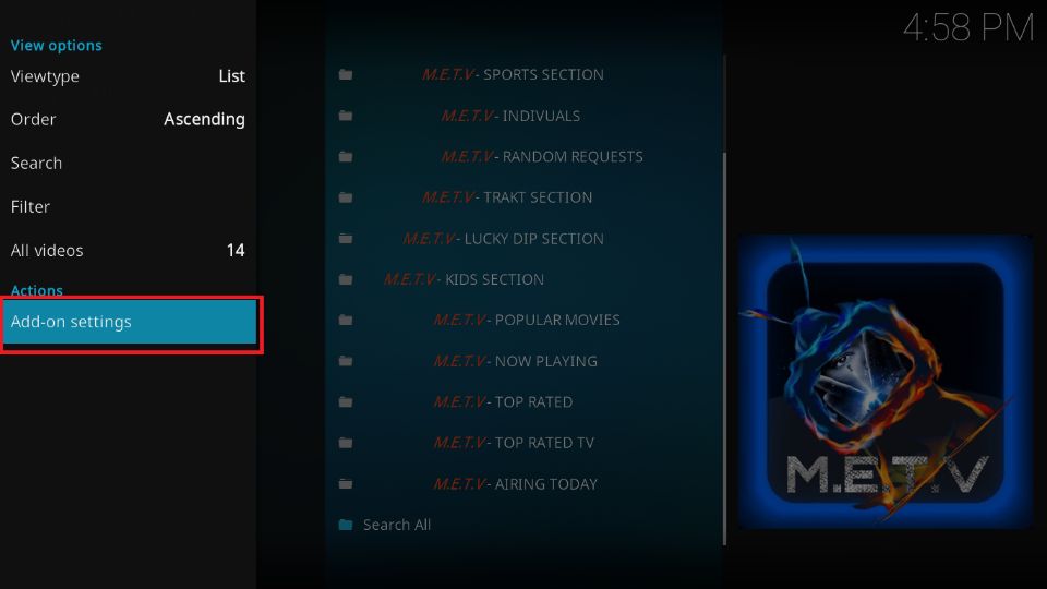 select addon settings