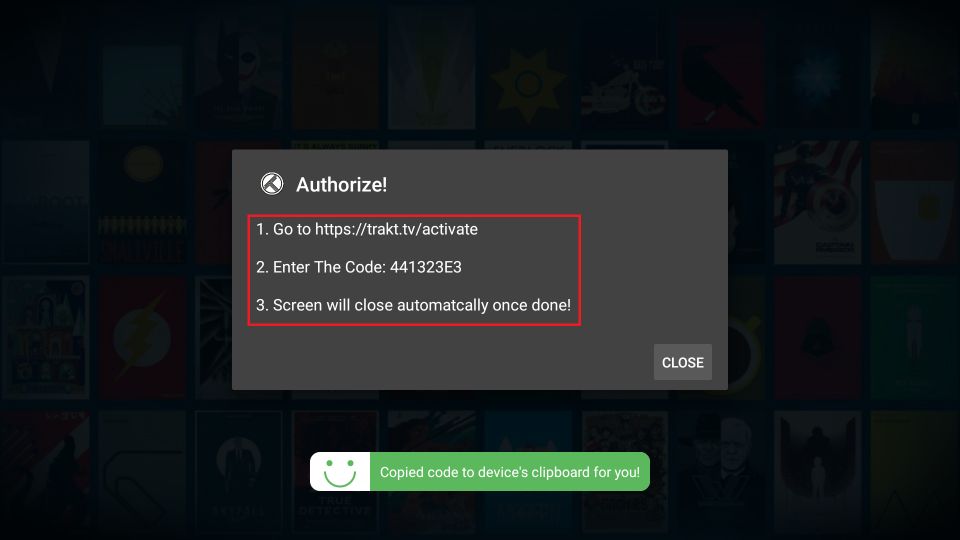 trakt authorization code