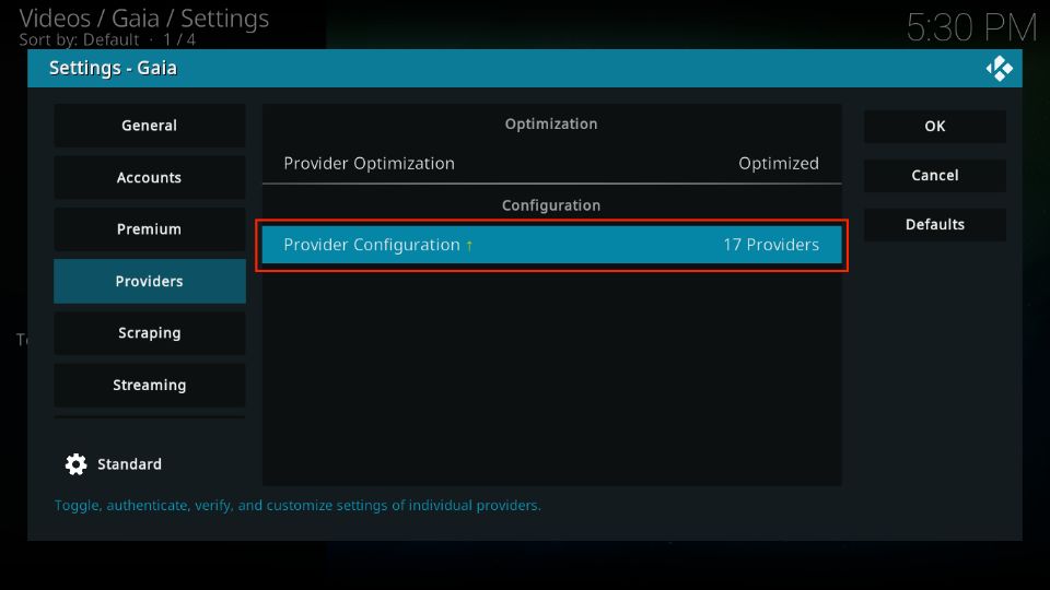 select Provider Configuration