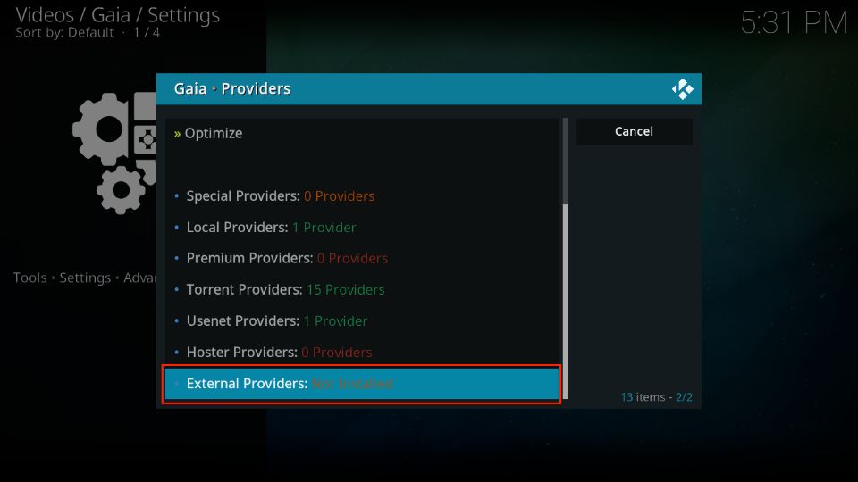 select External Providers