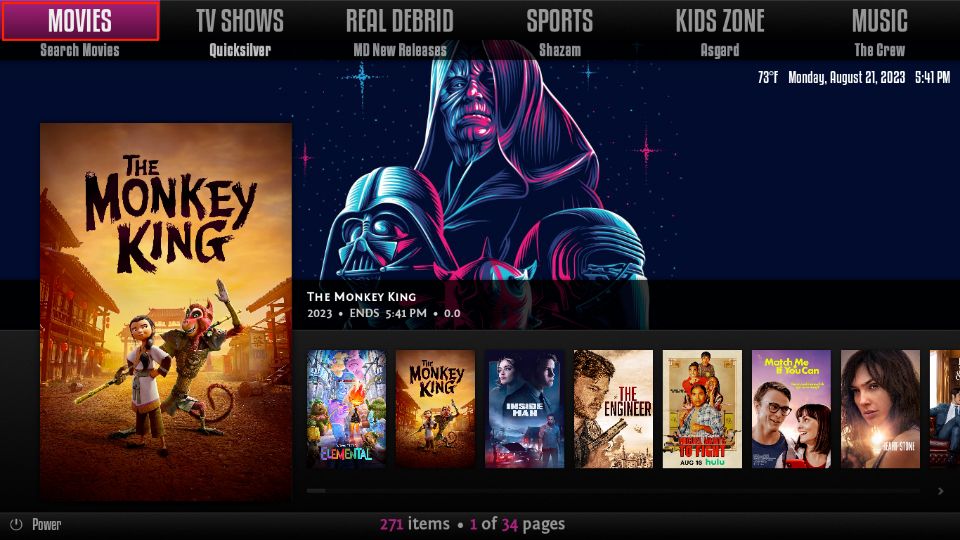 select movies tab