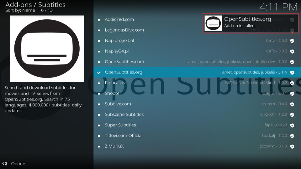 opensubtitles-org-add-on-installed