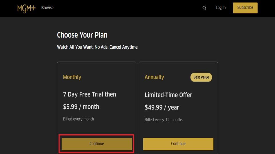 click on continue button
