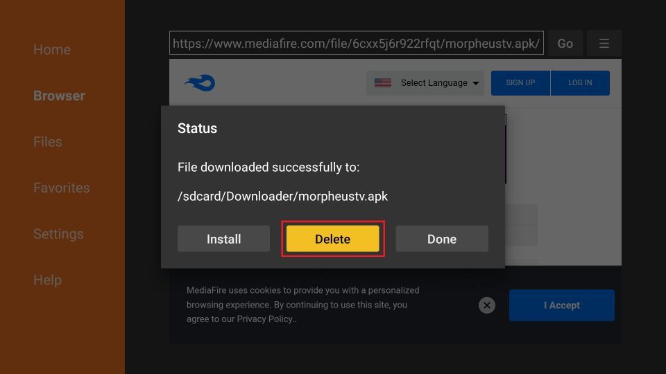 delete morpheus apk files