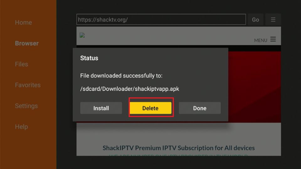 delete shack tv iptv apk files