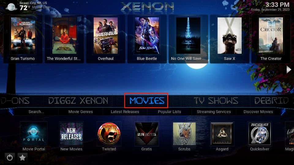 select movies tab