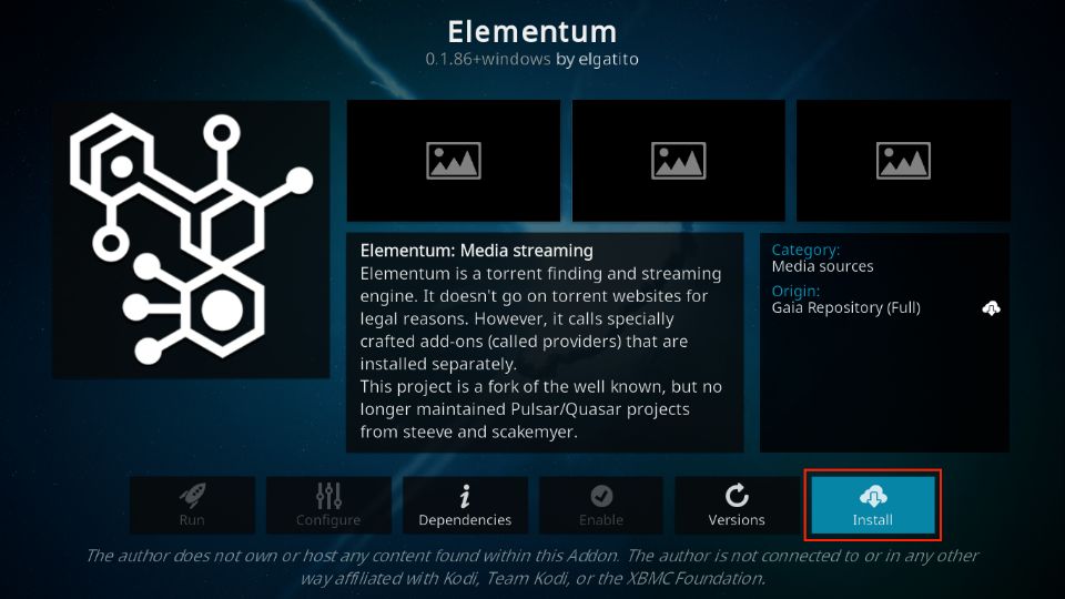 how to install elementum kodi addon