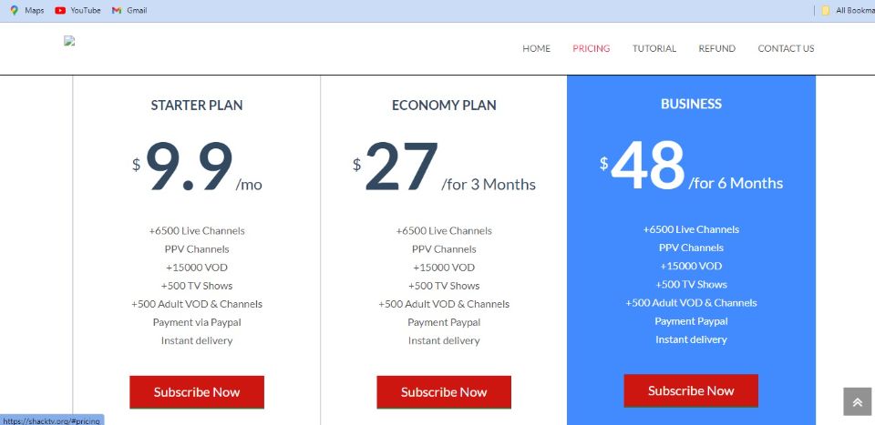 Shack TV IPTV Plans and Pricing