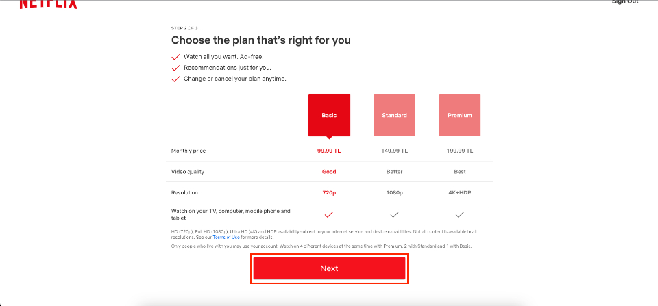 Select Netflix Basic Plan