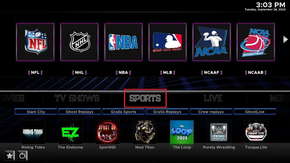 select sports tab