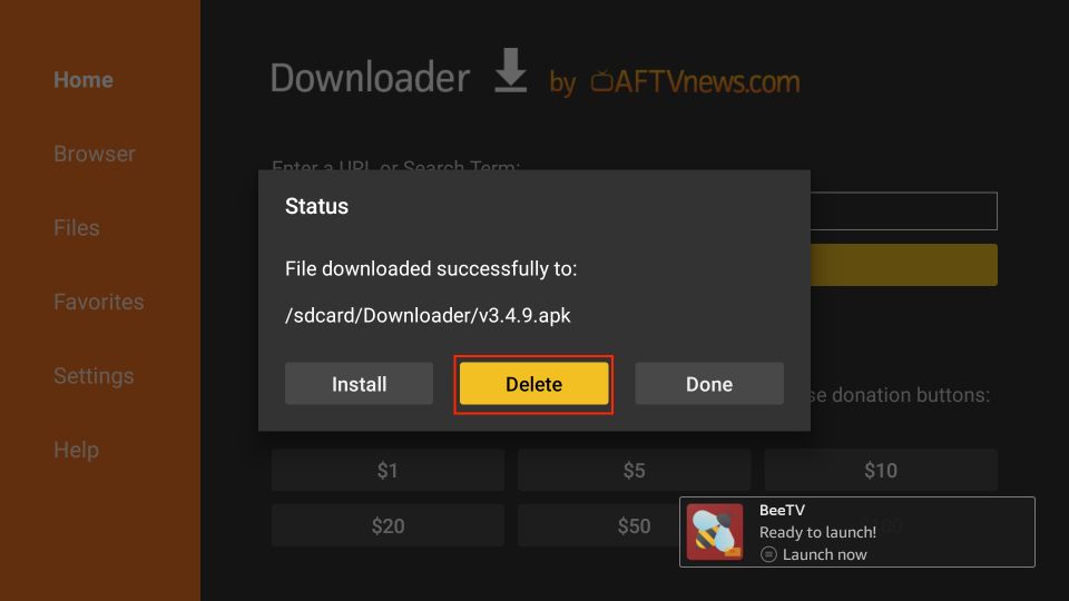 delete bee tv apk files