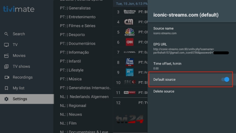 Enable Default EPG in TiviMate IPTV Player