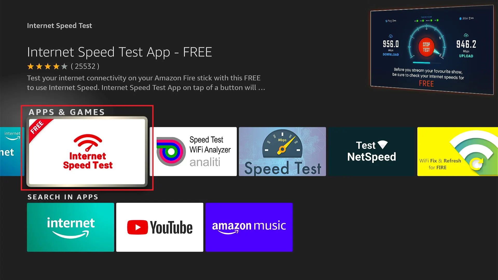 Click the Internet Speed Test app tile