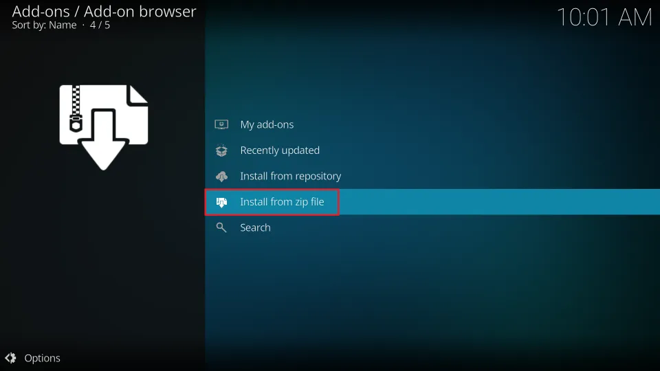 Click Install from zip file
