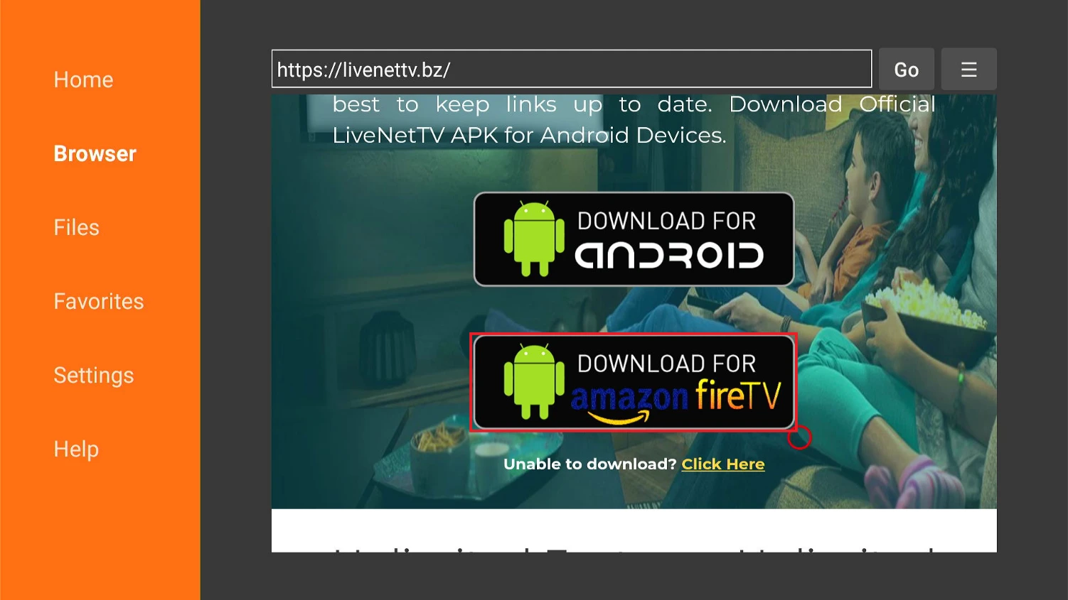 click Downloader For Amazon Fire TV button