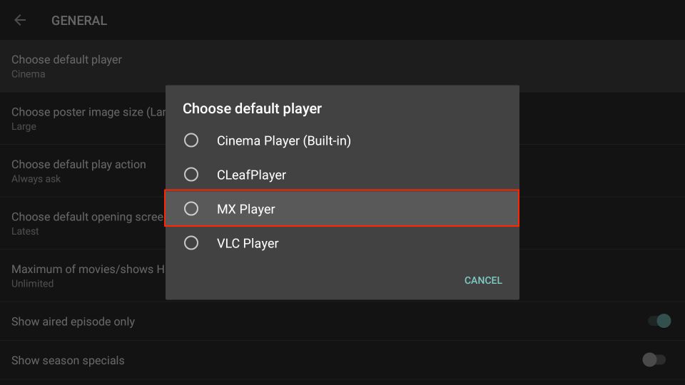 select MX Player