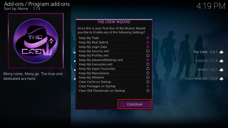click on continue button