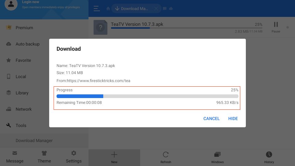 tea tv apk downloading progress