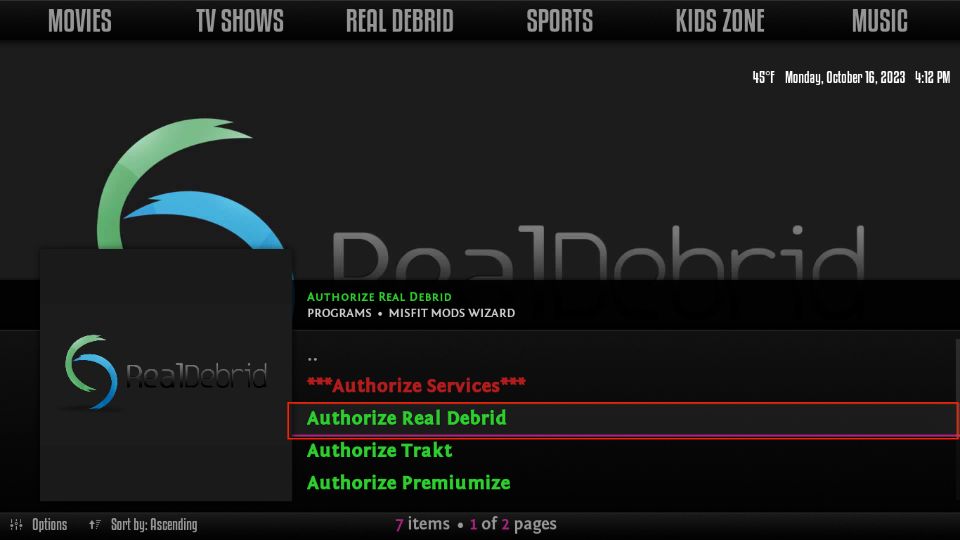 Authorize Real Debrid