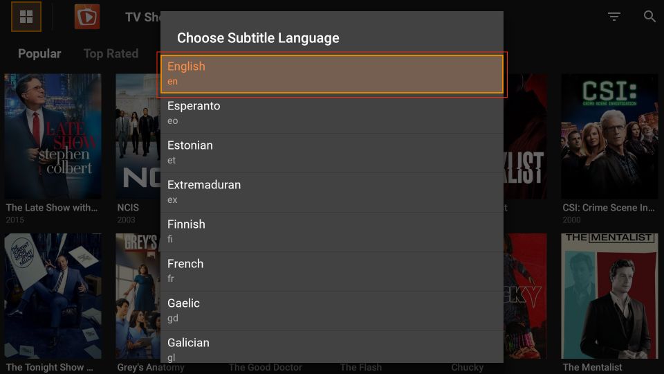 select subtitle language