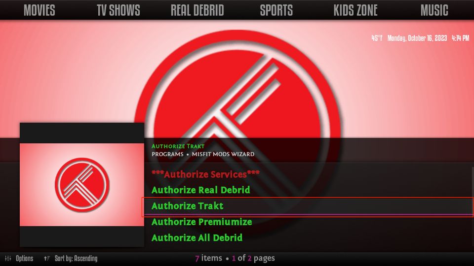 Authorize Trackt option