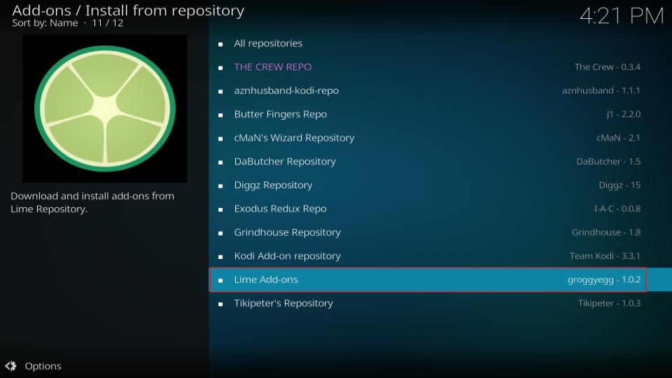 install from repository- lime-addons