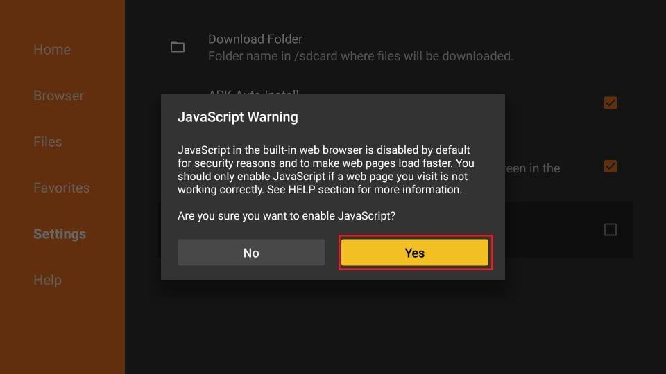 javascript warning and click on yes button