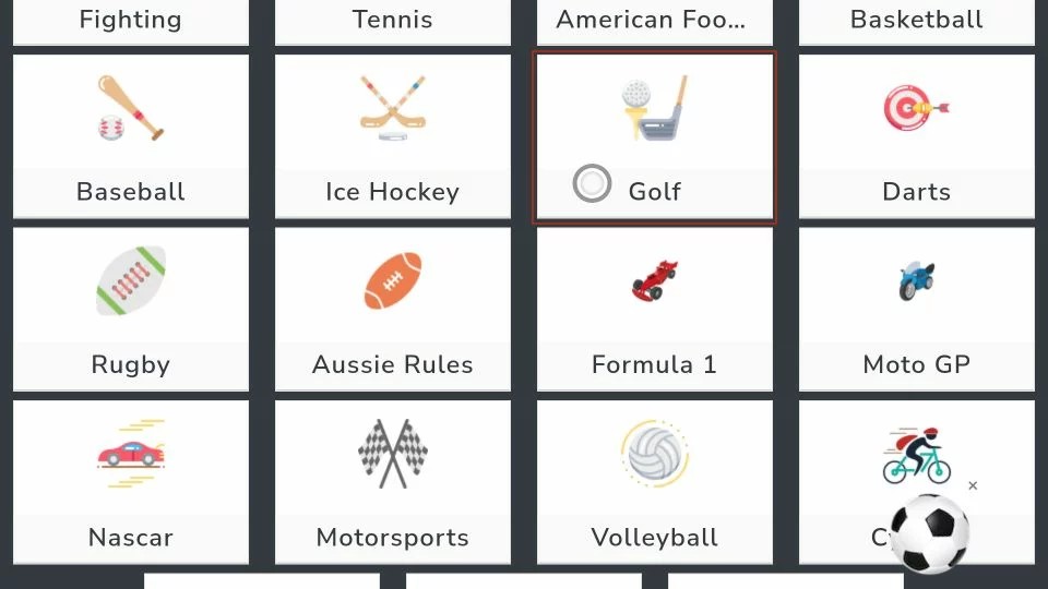 viprow sports list of subcategories