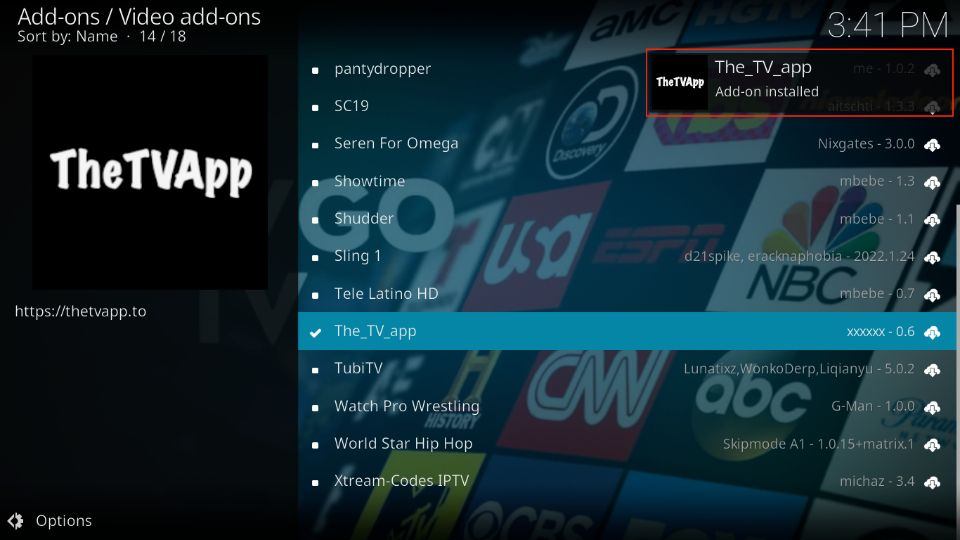 the tv tap addon installed