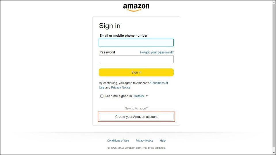 select Create your Amazon account button