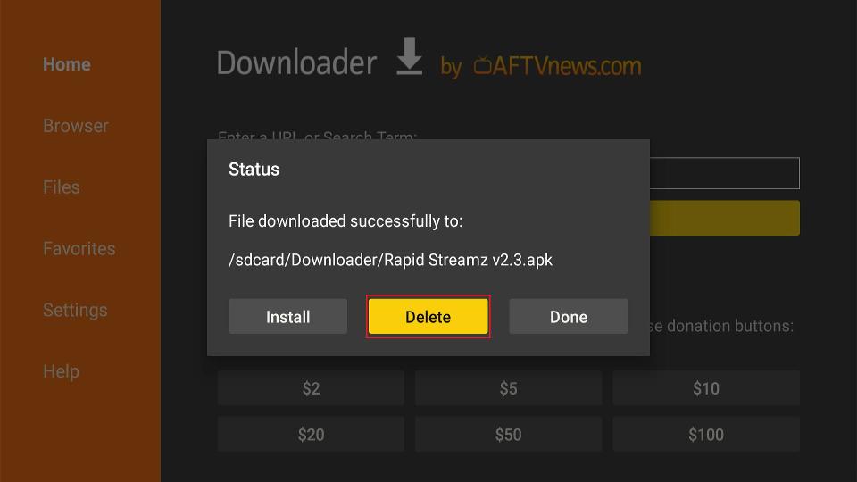 delete rapid streamz apk