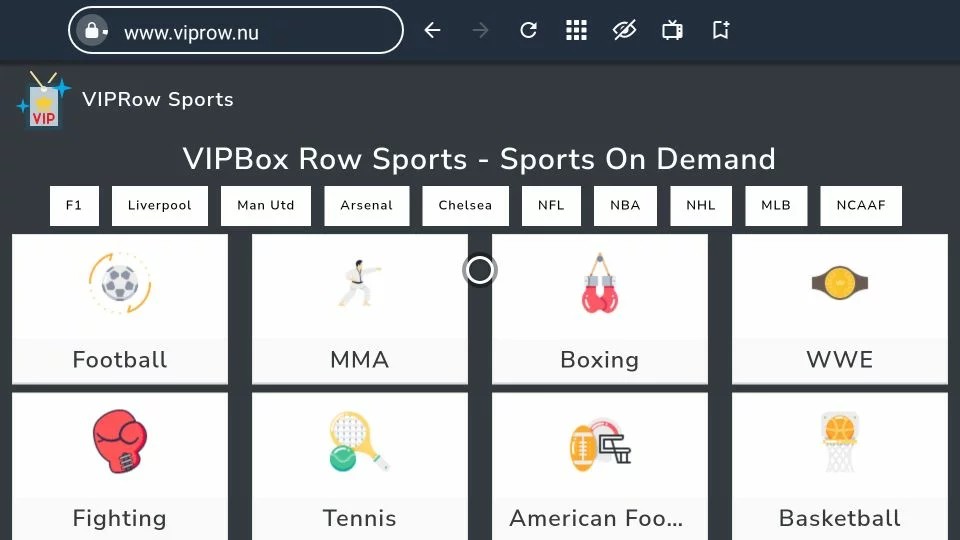 different sporting categories on the main screen