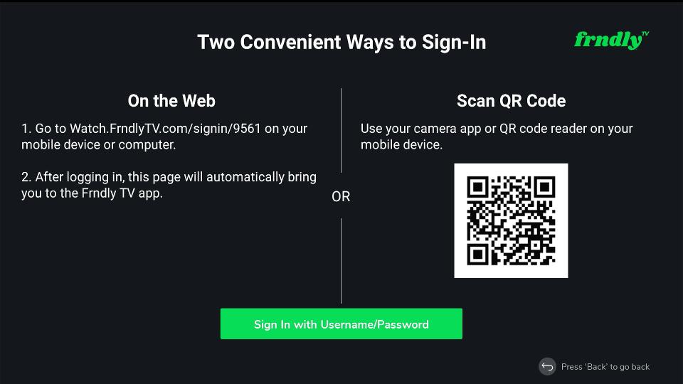 frndly tv sign in options