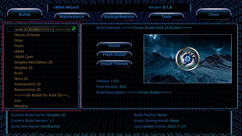 list of builds