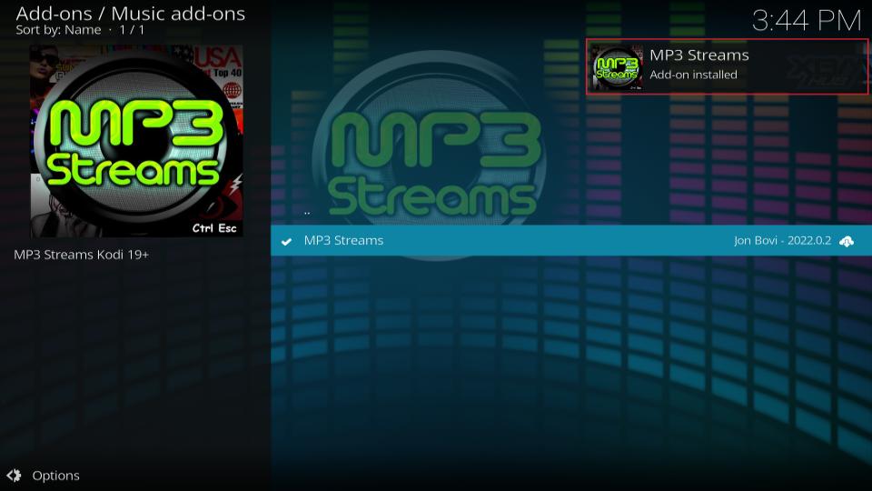 mp3stream addon installed